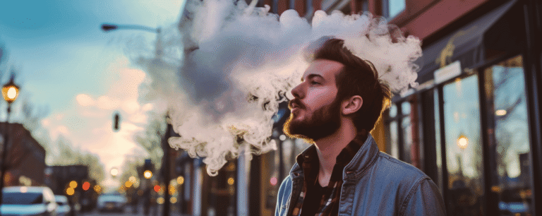 Man standing outside smoking an e-cigarette in Alabama