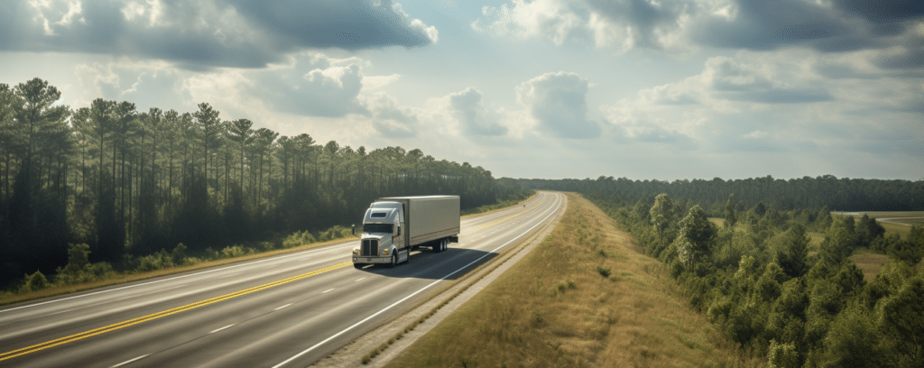 Truck driving down an Alabama highway