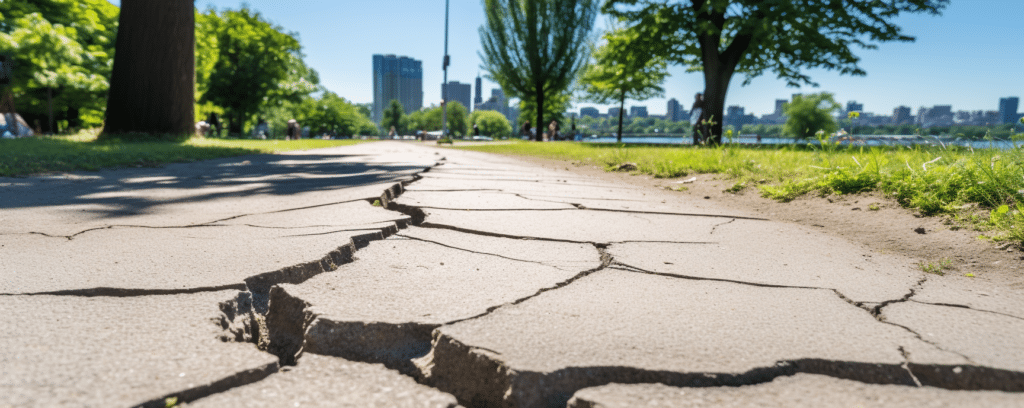 A cracked sidewalk in Birmingham Alabama