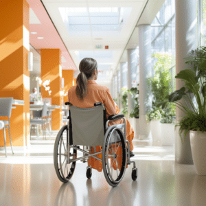 Woman in a Florence hospital in a wheelchair