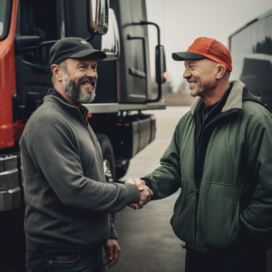 Florence Alabama truck drivers shaking hands in a truck lot