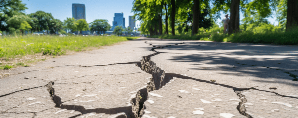 A cracked sidewalk in Gadsden Alabama