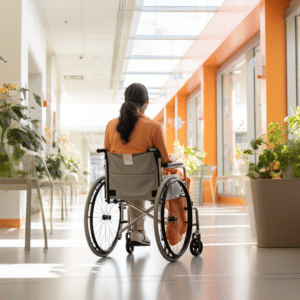 Woman in a Montgomery hospital in a wheelchair