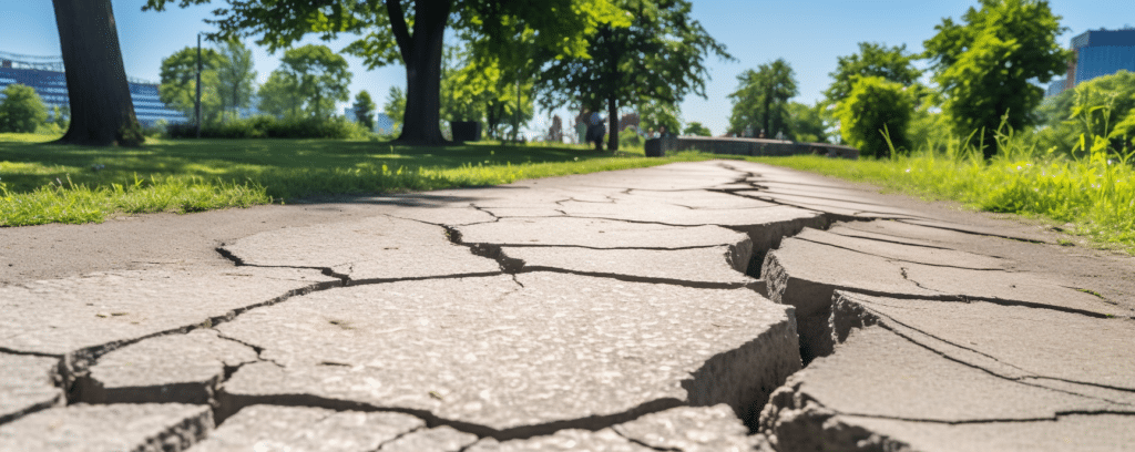 A cracked sidewalk in Montgomery Alabama