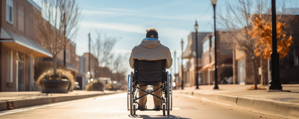 Disabled man rolling in his wheel chair in Montgomery Alabama