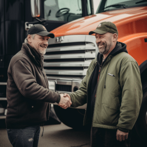 Montgomery Alabama truck drivers shaking hands in a truck lot