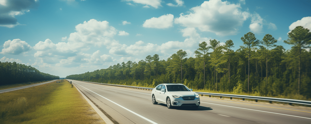 Car driving down a highway in Tuscaloosa Alabama