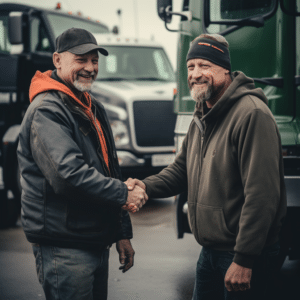 Tuscaloosa Alabama truck drivers shaking hands in a truck lot