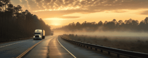An 18-wheeler driving down an Alabama roadway