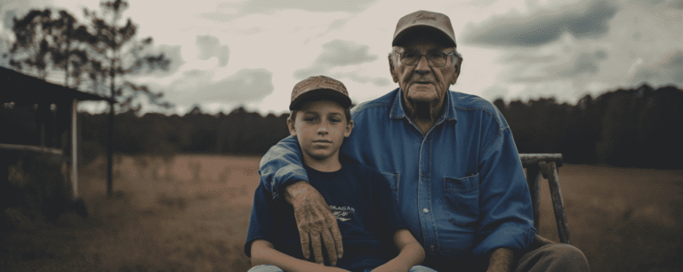 Elderly man and grandson