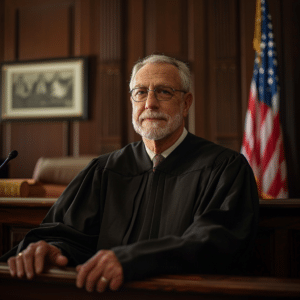 Judge in chair