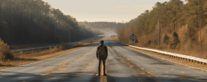 Man standing on highway