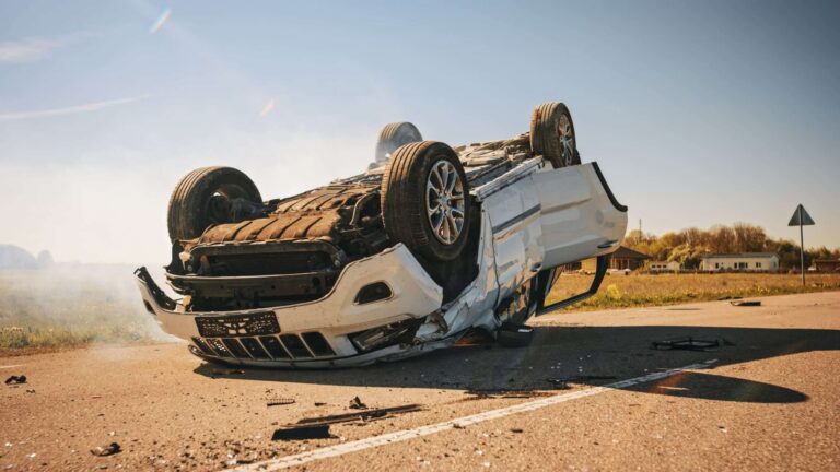 Car upside down after a car accident