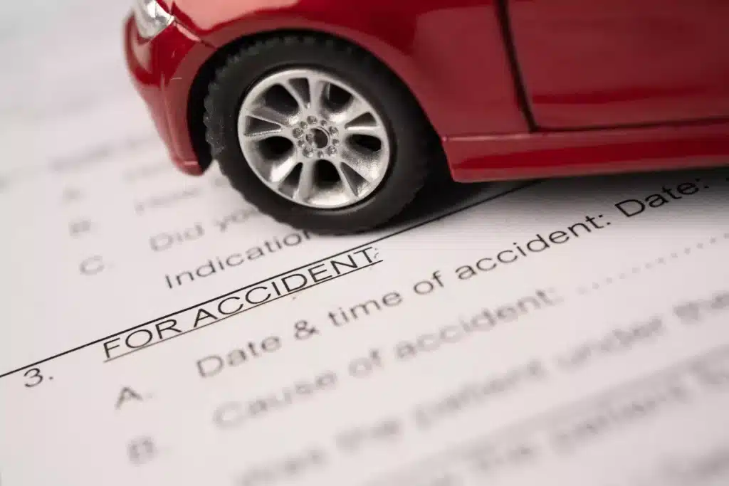 Closeup of car accident paperwork